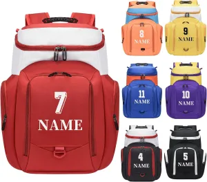 Custom Basketball Bag for Boys - Waterproof Backpack with Adjustable Straps, Personalized Name & Logo for Sports, Gym,Travel (Red white)