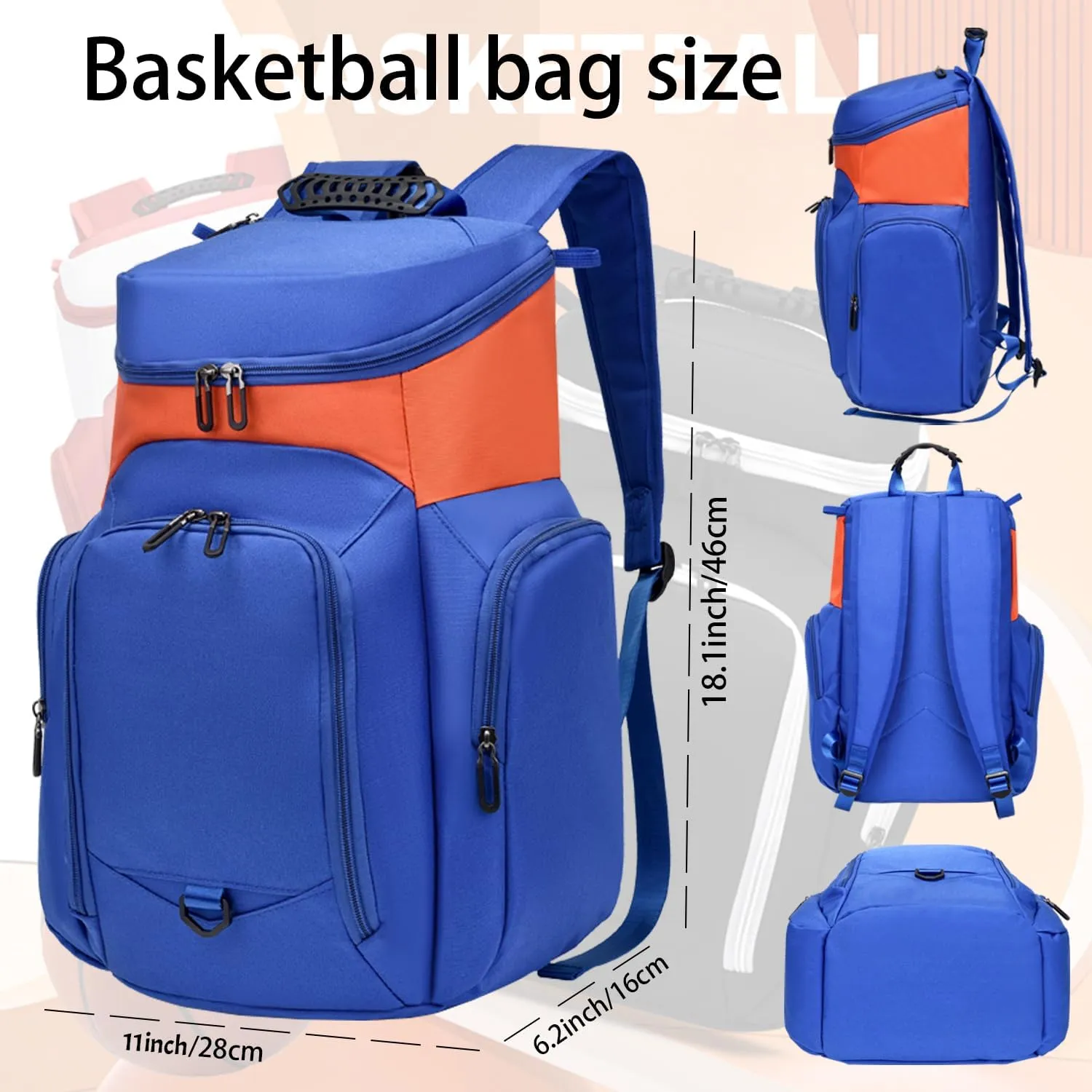 Custom Basketball Bag for Boys - Waterproof Backpack with Adjustable Straps, Personalized Name & Logo for Sports, Gym,Travel (Red white)