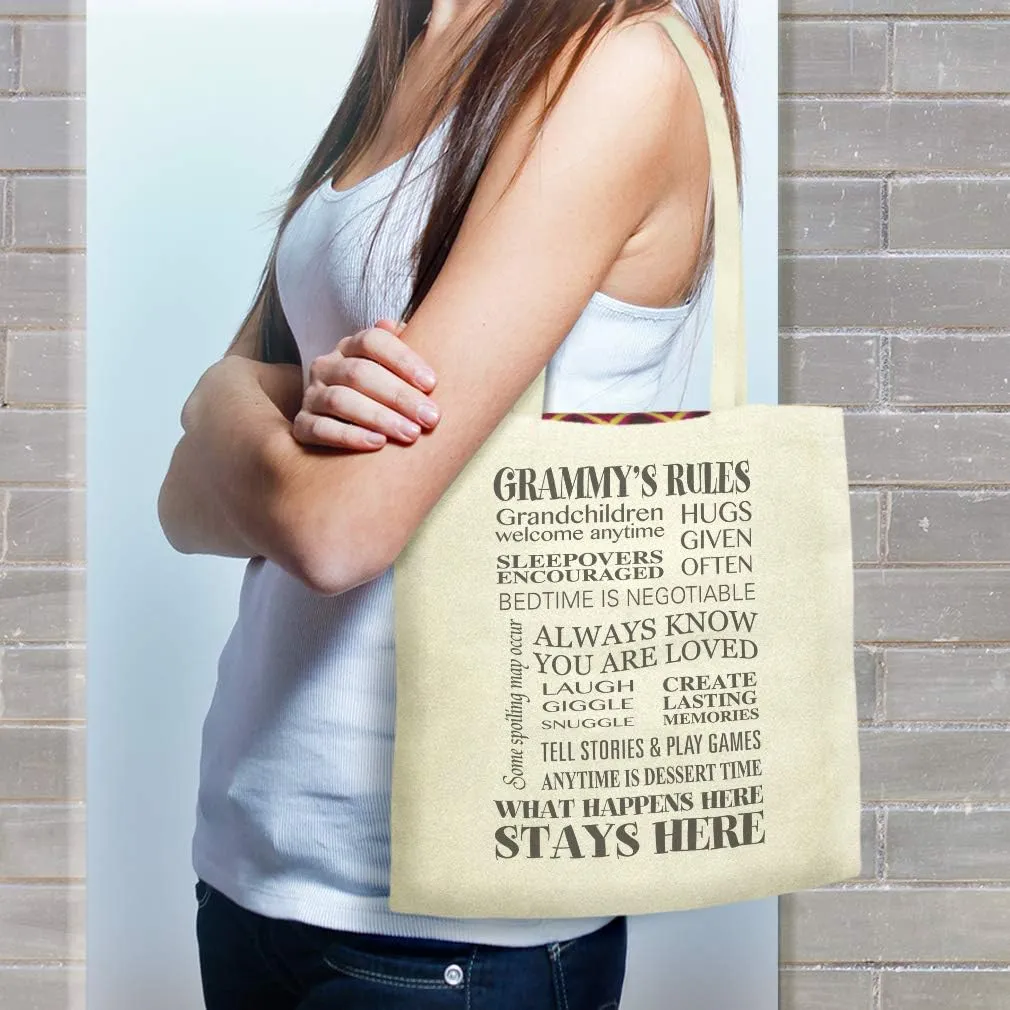Custom Canvas Tote Shopping Bag Grammy's Rules Grandmother Family & Friends Reusable Beach for Women
