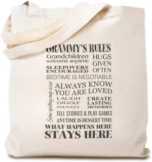 Custom Canvas Tote Shopping Bag Grammy's Rules Grandmother Family & Friends Reusable Beach for Women