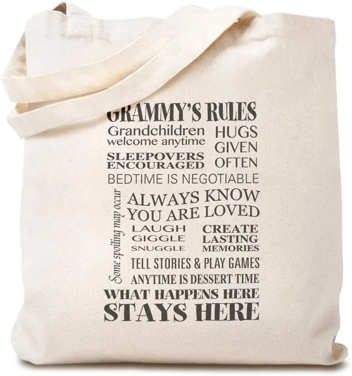 Custom Canvas Tote Shopping Bag Grammy's Rules Grandmother Family & Friends Reusable Beach for Women