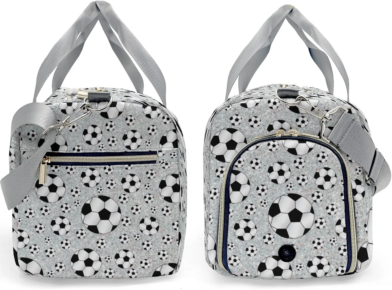 Custom Duffel Bag Sports Soccer Ball Sliver Glitter Personalized for Travel Carry on Bag