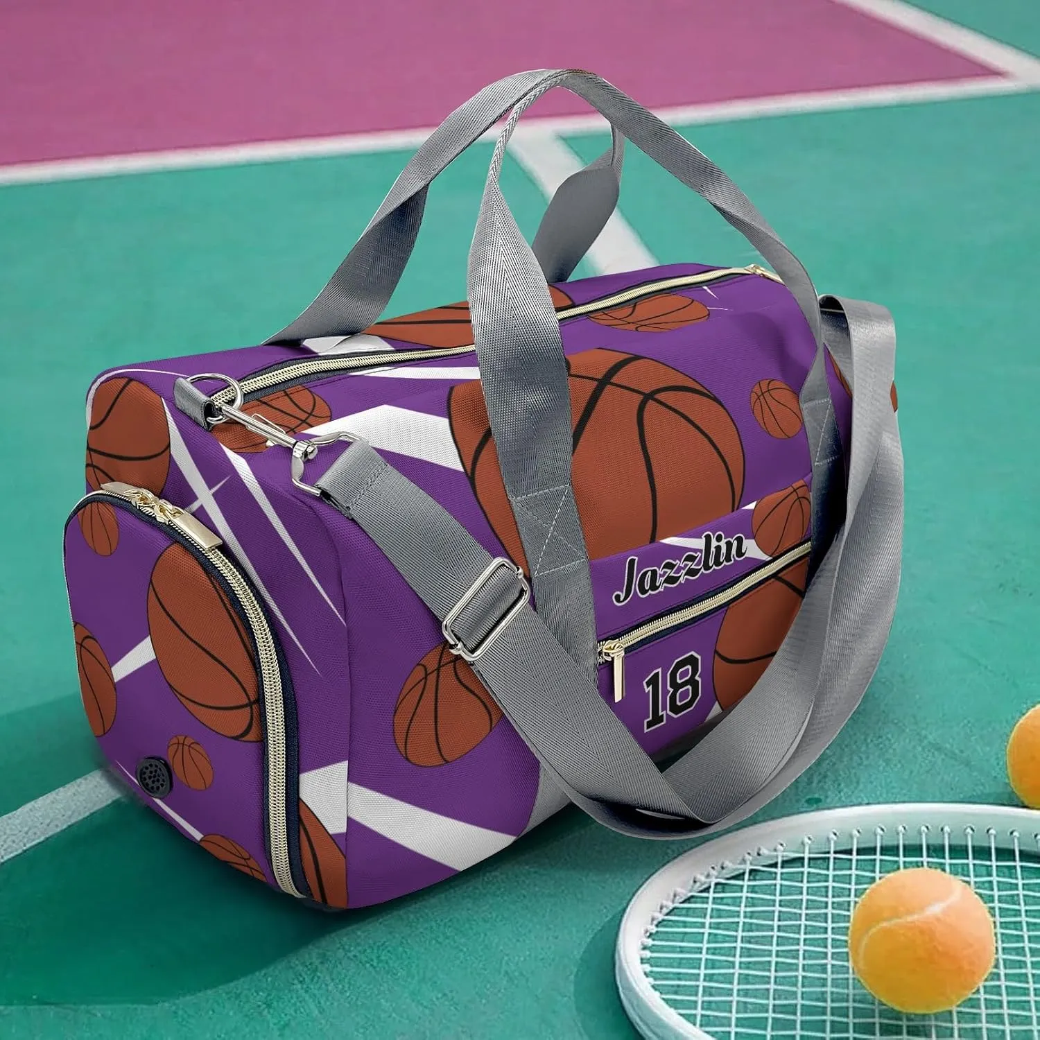 Custom Gift Sport Player Duffel Bag for Sport Basketball Purple Travel Weekender Bag,Overnight Bag with Shoe Compartment for Business Trips Sports Bag