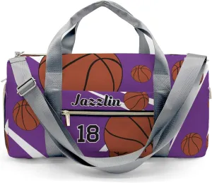 Custom Gift Sport Player Duffel Bag for Sport Basketball Purple Travel Weekender Bag,Overnight Bag with Shoe Compartment for Business Trips Sports Bag