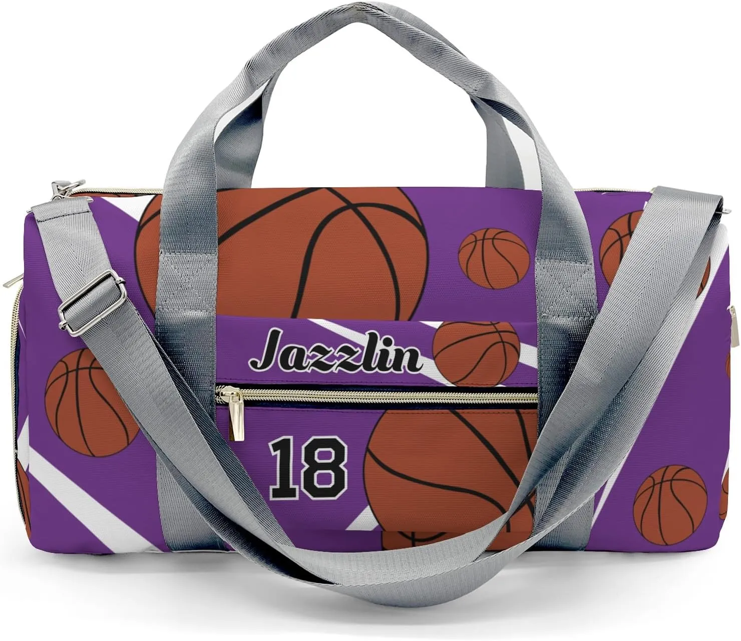 Custom Gift Sport Player Duffel Bag for Sport Basketball Purple Travel Weekender Bag,Overnight Bag with Shoe Compartment for Business Trips Sports Bag