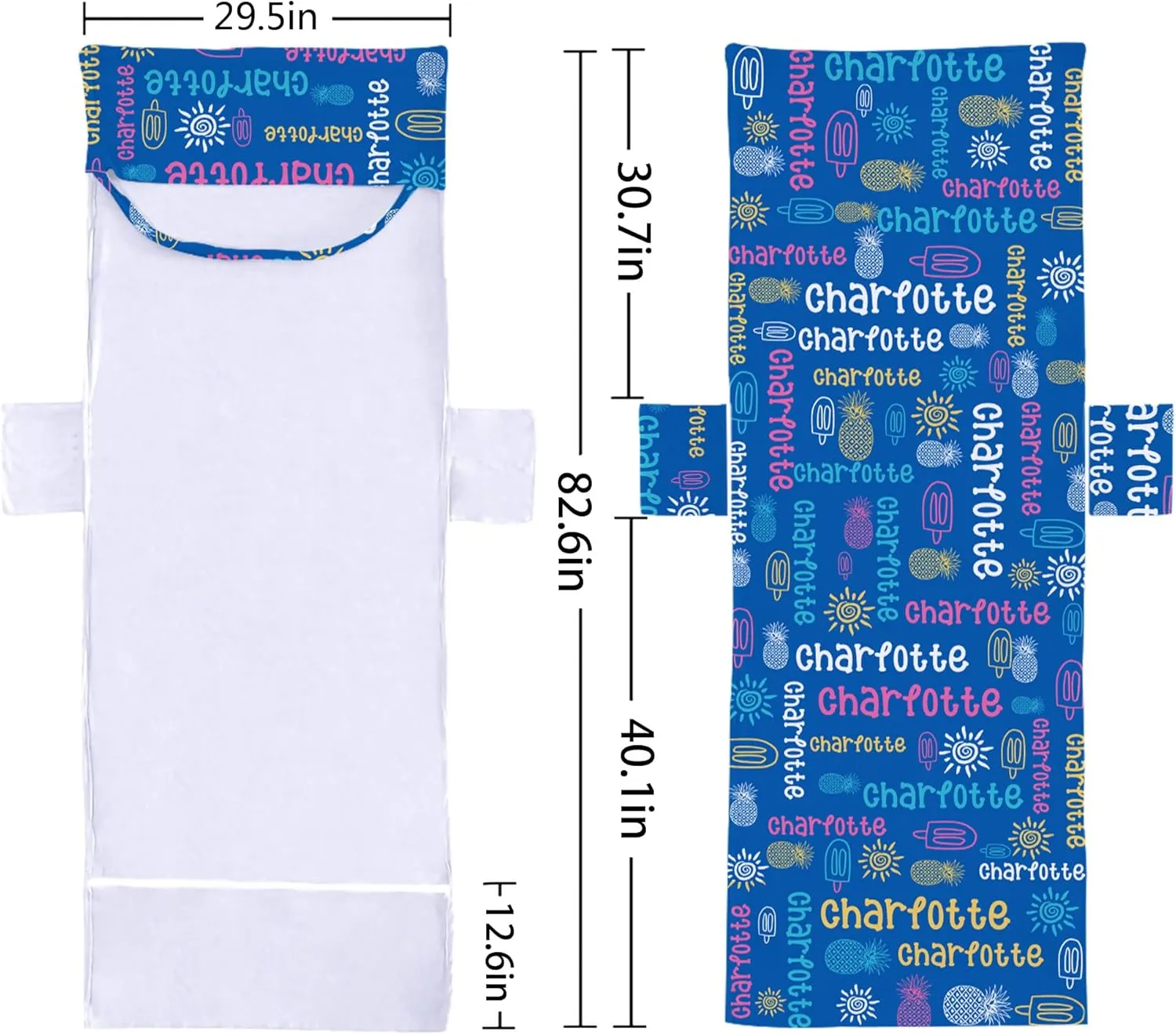 Custom Name Beach Chair Cover with Side Pockets Personalized Name Chaise Towel Cover for Lounge Chair Sun Lounger Pool Sunbathing Garden Beach Hotel (Blue)