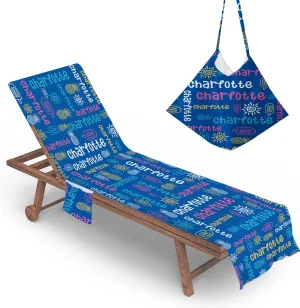 Custom Name Beach Chair Cover with Side Pockets Personalized Name Chaise Towel Cover for Lounge Chair Sun Lounger Pool Sunbathing Garden Beach Hotel (Blue)