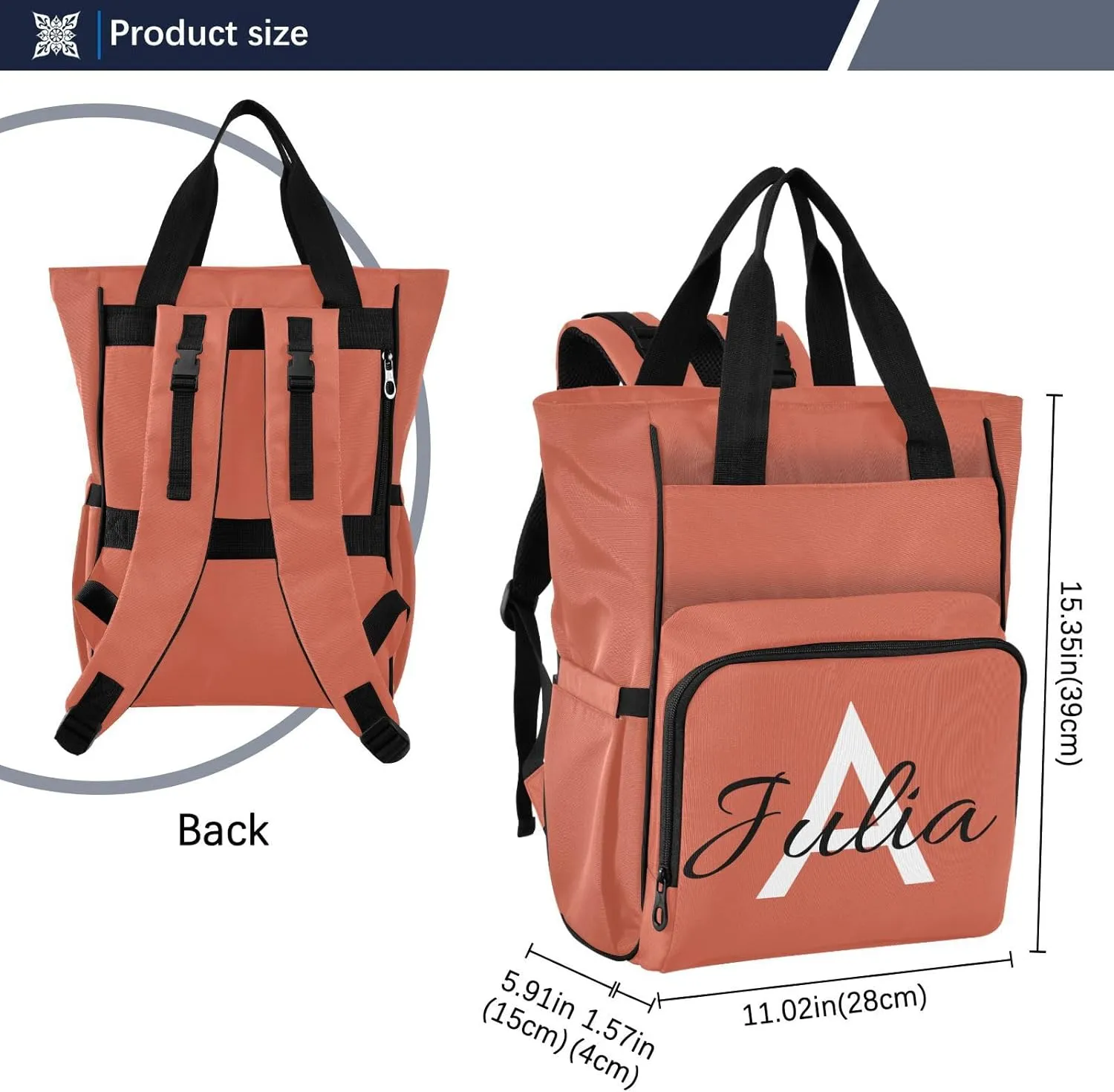 Custom Orange Diaper Bag Backpack for Men Women Large Capacity Baby Changing Totes with Three Pockets Multifunction Nappy Changing Bag for Picnicking Playing Shopping