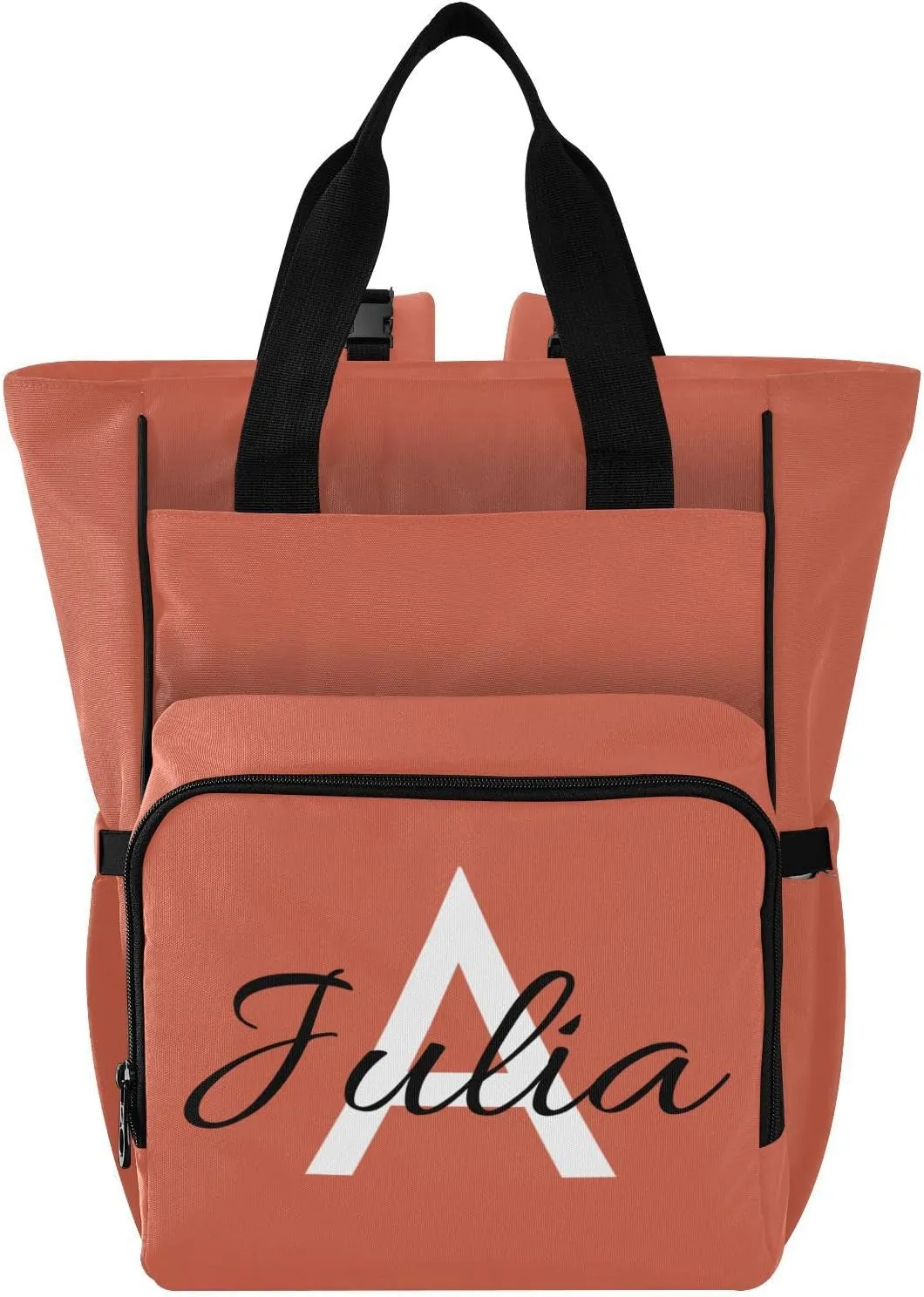 Custom Orange Diaper Bag Backpack for Men Women Large Capacity Baby Changing Totes with Three Pockets Multifunction Nappy Changing Bag for Picnicking Playing Shopping