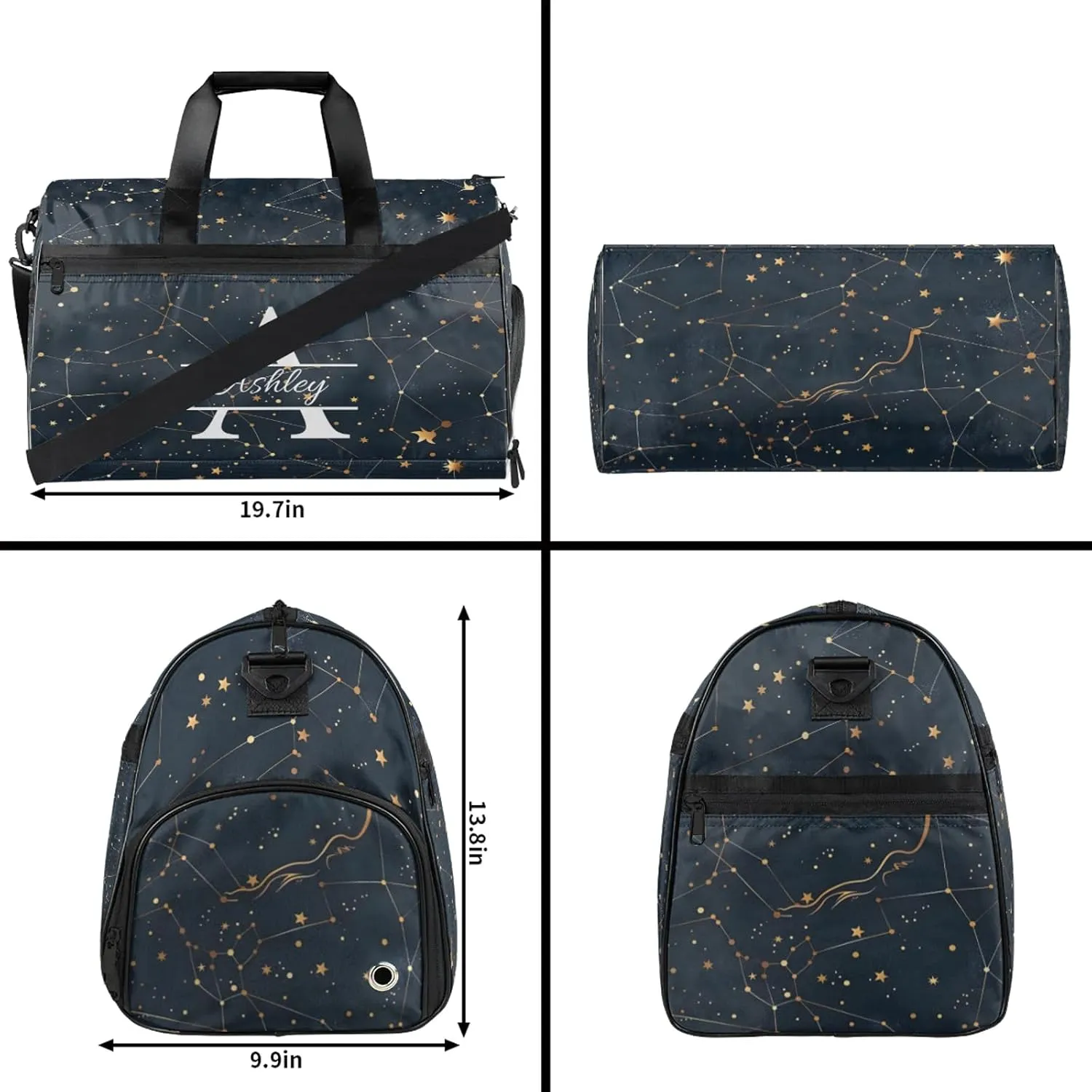 Custom Sports Duffel Bag with Shoe Compartment Personalized Name Dance Gym Bag for Women Overnight Weekender Travel Duffel Bags, Cosmos Sky Galaxy Universe