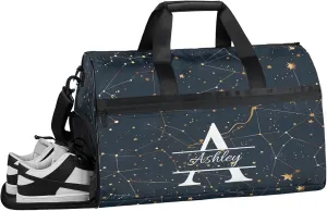 Custom Sports Duffel Bag with Shoe Compartment Personalized Name Dance Gym Bag for Women Overnight Weekender Travel Duffel Bags, Cosmos Sky Galaxy Universe