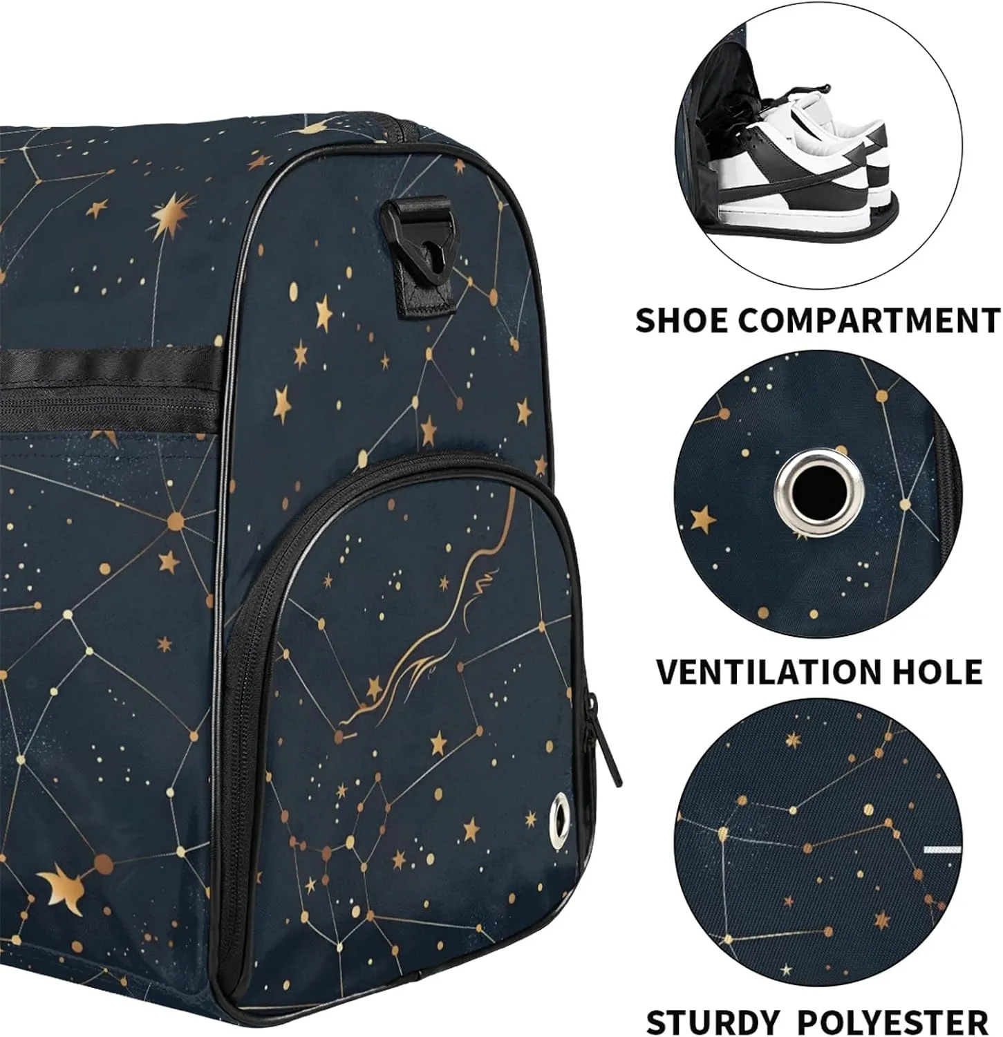 Custom Sports Duffel Bag with Shoe Compartment Personalized Name Dance Gym Bag for Women Overnight Weekender Travel Duffel Bags, Cosmos Sky Galaxy Universe