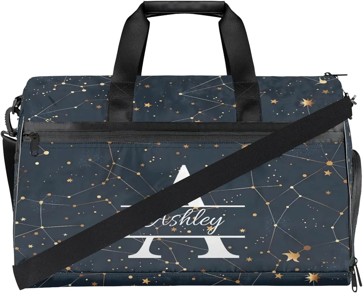 Custom Sports Duffel Bag with Shoe Compartment Personalized Name Dance Gym Bag for Women Overnight Weekender Travel Duffel Bags, Cosmos Sky Galaxy Universe