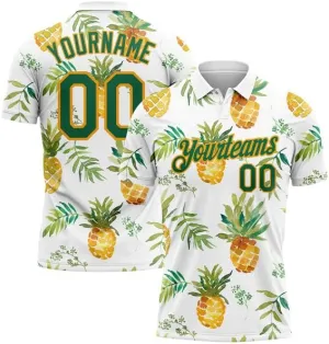 Customize Name,Custom Jersey, Polo Sport, Pink White 3D Pattern Design Tropical Palm Leaves Performance