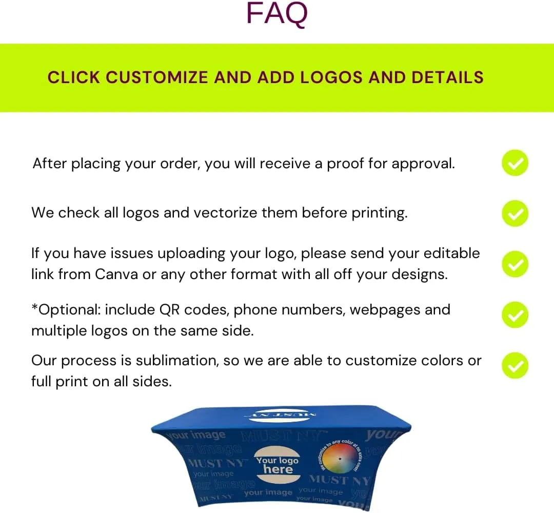 Customized Tablecloth 4FT 6 FT 8 FT Table Runner Personalized Tablecloth for Tradeshow Events Birthday Wedding Anniversary Tradeshow Mantel Personalizado (Rectangular Spandex 6 FT)