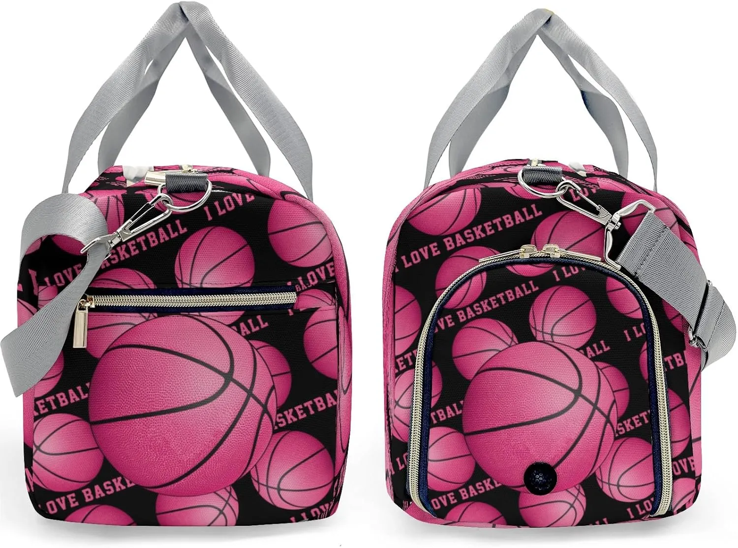 Custon Name I Love Basketball Sport Pink Duffel Bag Sport Player Travel Bag,Sport Gym Bag Personalized Gift Carry on Bag