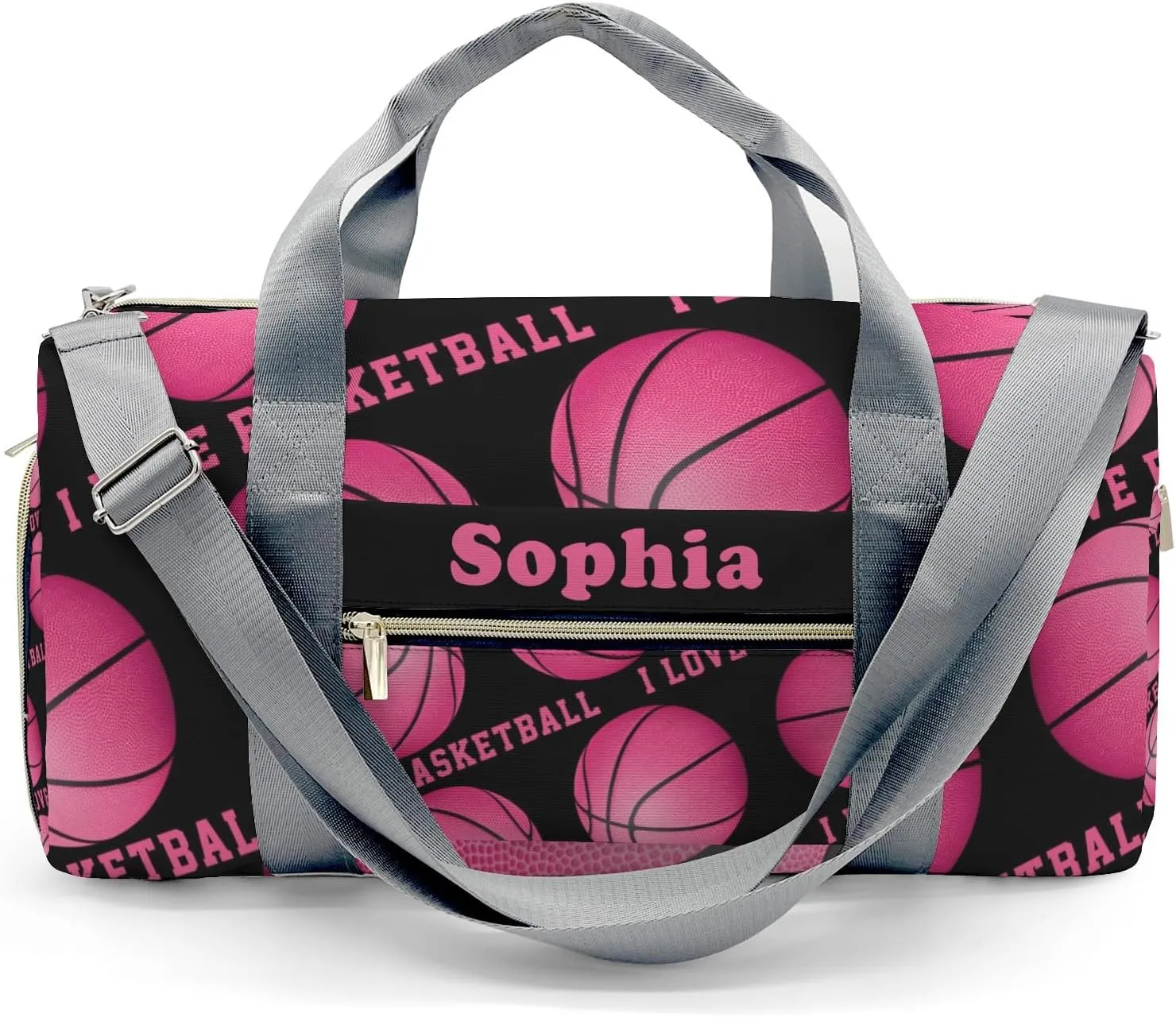 Custon Name I Love Basketball Sport Pink Duffel Bag Sport Player Travel Bag,Sport Gym Bag Personalized Gift Carry on Bag