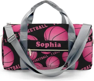 Custon Name I Love Basketball Sport Pink Duffel Bag Sport Player Travel Bag,Sport Gym Bag Personalized Gift Carry on Bag