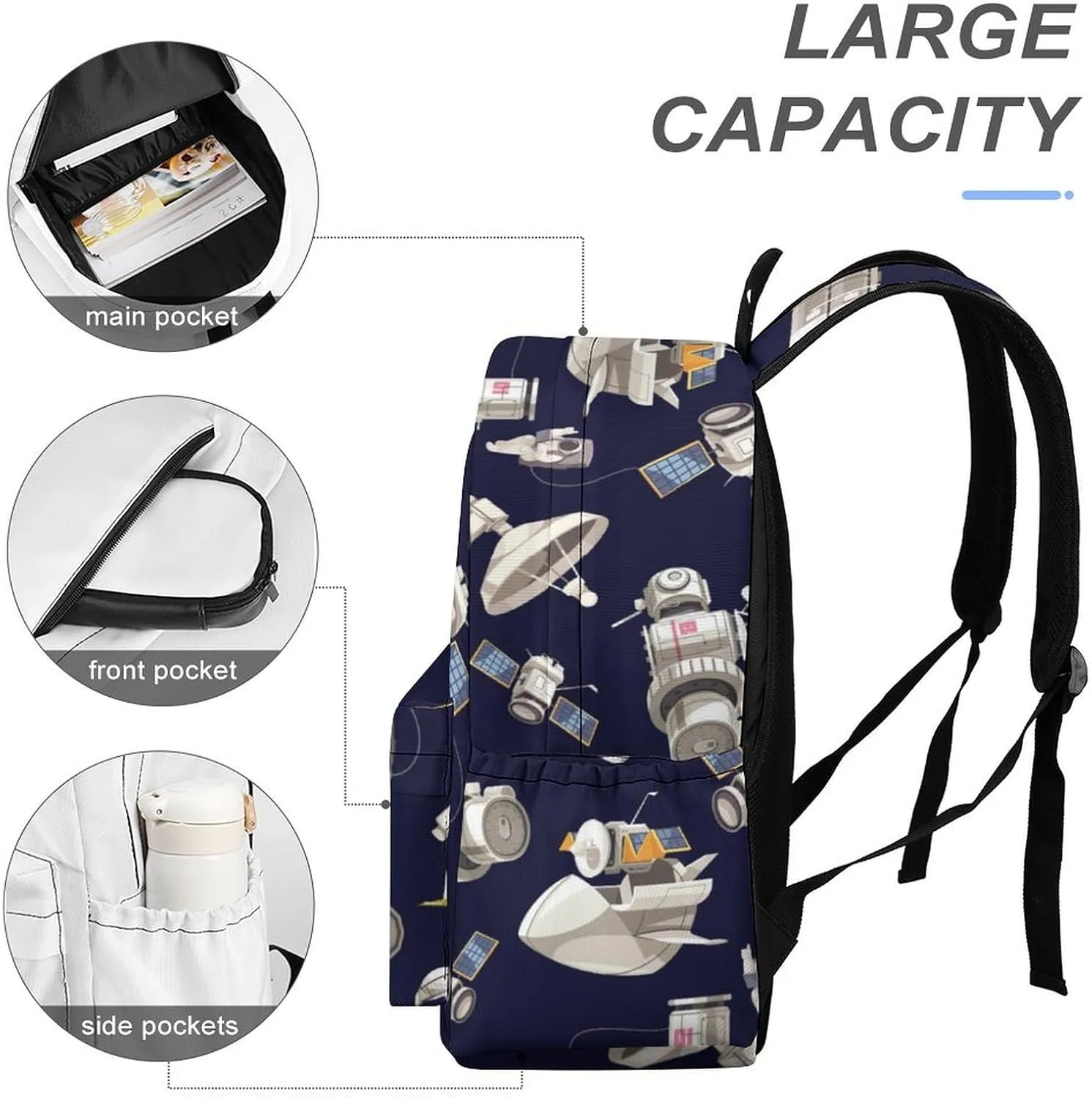 Cute Astronaut Spacecraft Casual Travel Backpack Lightweight with Multi Compartment Laptop Bagpack for Women Men Hiking Business Work