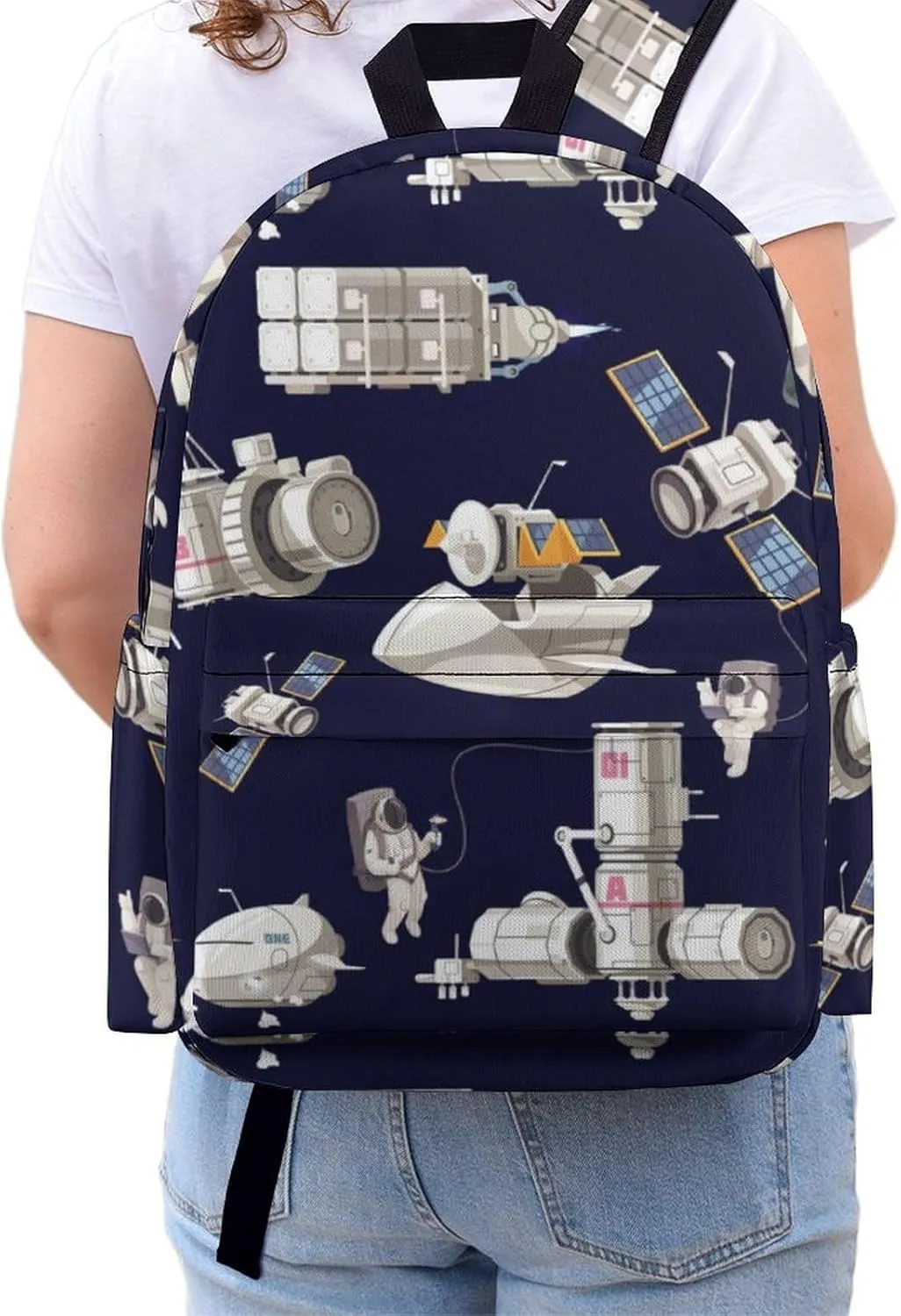 Cute Astronaut Spacecraft Casual Travel Backpack Lightweight with Multi Compartment Laptop Bagpack for Women Men Hiking Business Work
