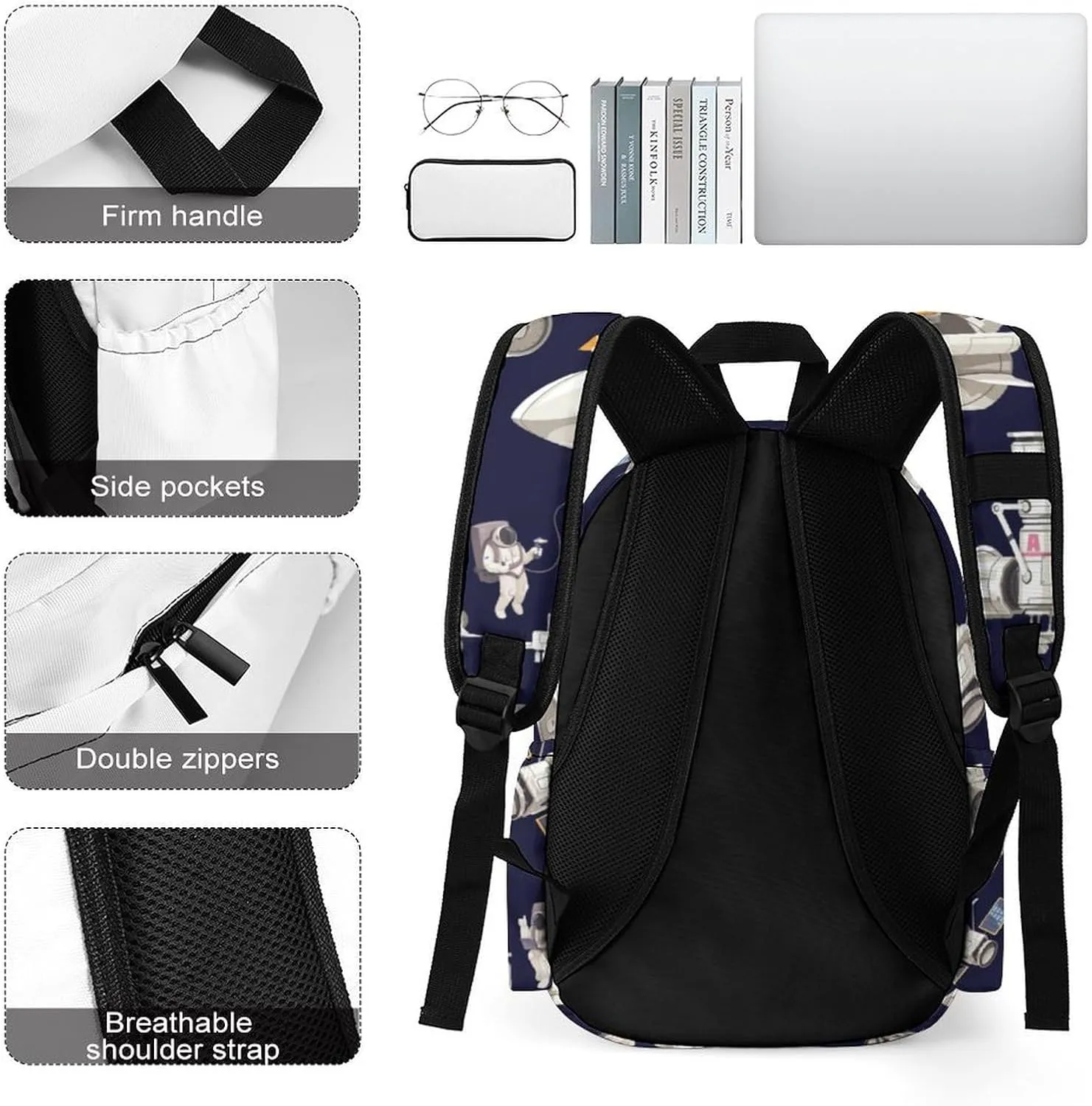 Cute Astronaut Spacecraft Casual Travel Backpack Lightweight with Multi Compartment Laptop Bagpack for Women Men Hiking Business Work