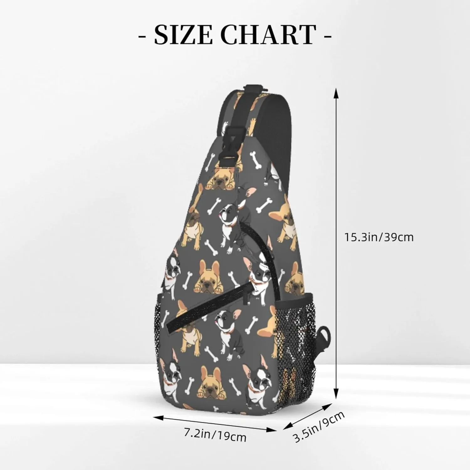 Cute Bulldog Puppy Bone Sling Backpack Crossbody Bag, Chest Bag Daypack Fanny Pack Cross Body Bag for Outdoors Hiking Traveling