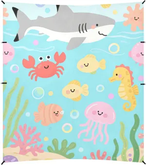Cute Cartoon Animal Sea Blue Beach Canopy UPF50 Lightweight Sun Shelter with Carrying Bag for Backyard, Grassland, Park