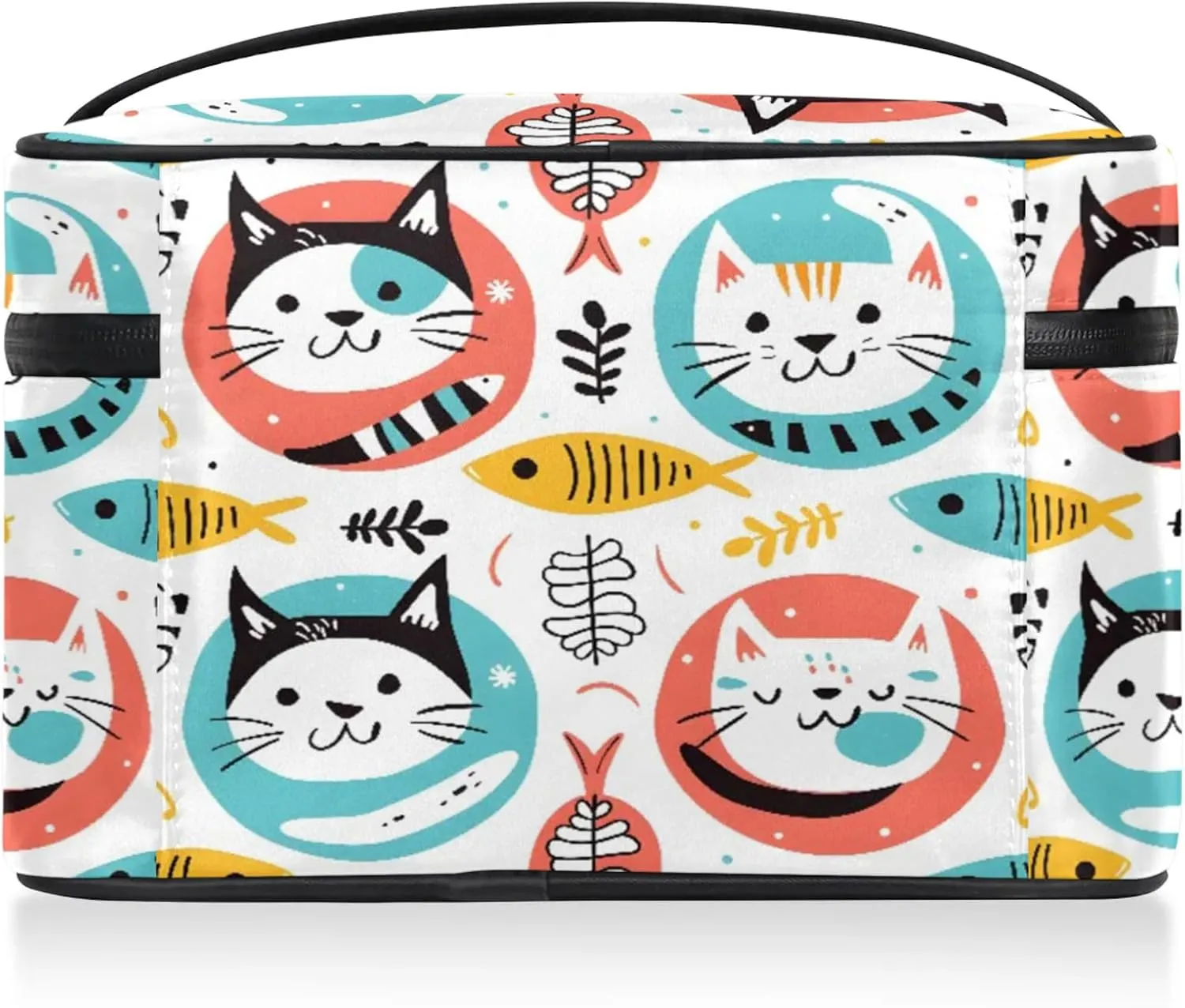 Cute Cartoon Cat Travel Toiletry Bag Large Capacity Makeup Case Organizer with Handle Cosmetic Case for Women Girls