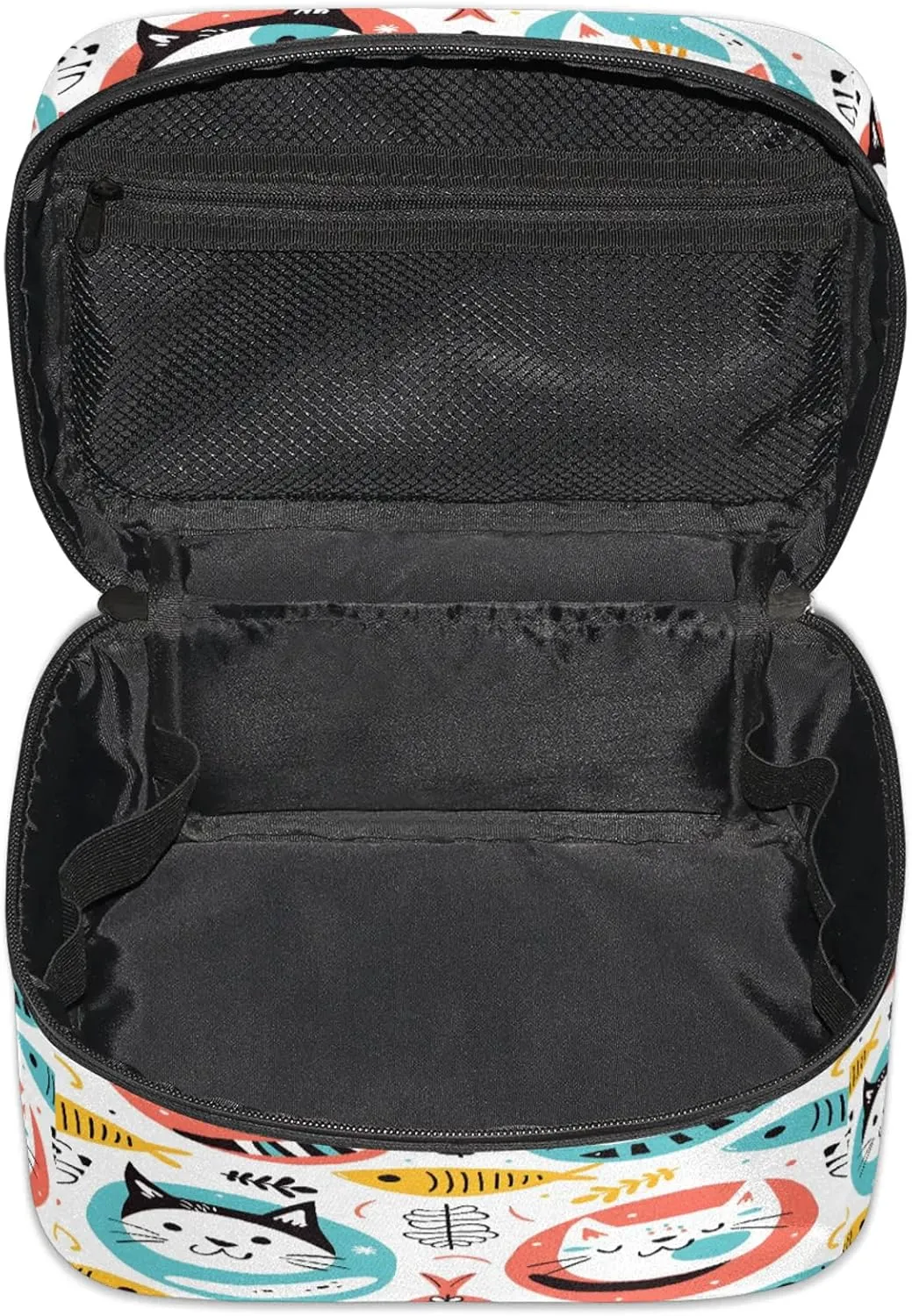 Cute Cartoon Cat Travel Toiletry Bag Large Capacity Makeup Case Organizer with Handle Cosmetic Case for Women Girls