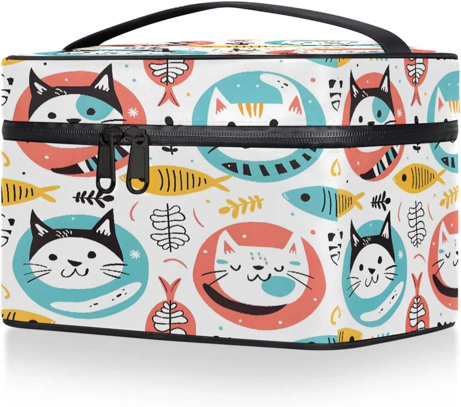 Cute Cartoon Cat Travel Toiletry Bag Large Capacity Makeup Case Organizer with Handle Cosmetic Case for Women Girls