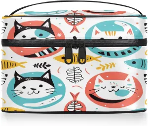 Cute Cartoon Cat Travel Toiletry Bag Large Capacity Makeup Case Organizer with Handle Cosmetic Case for Women Girls