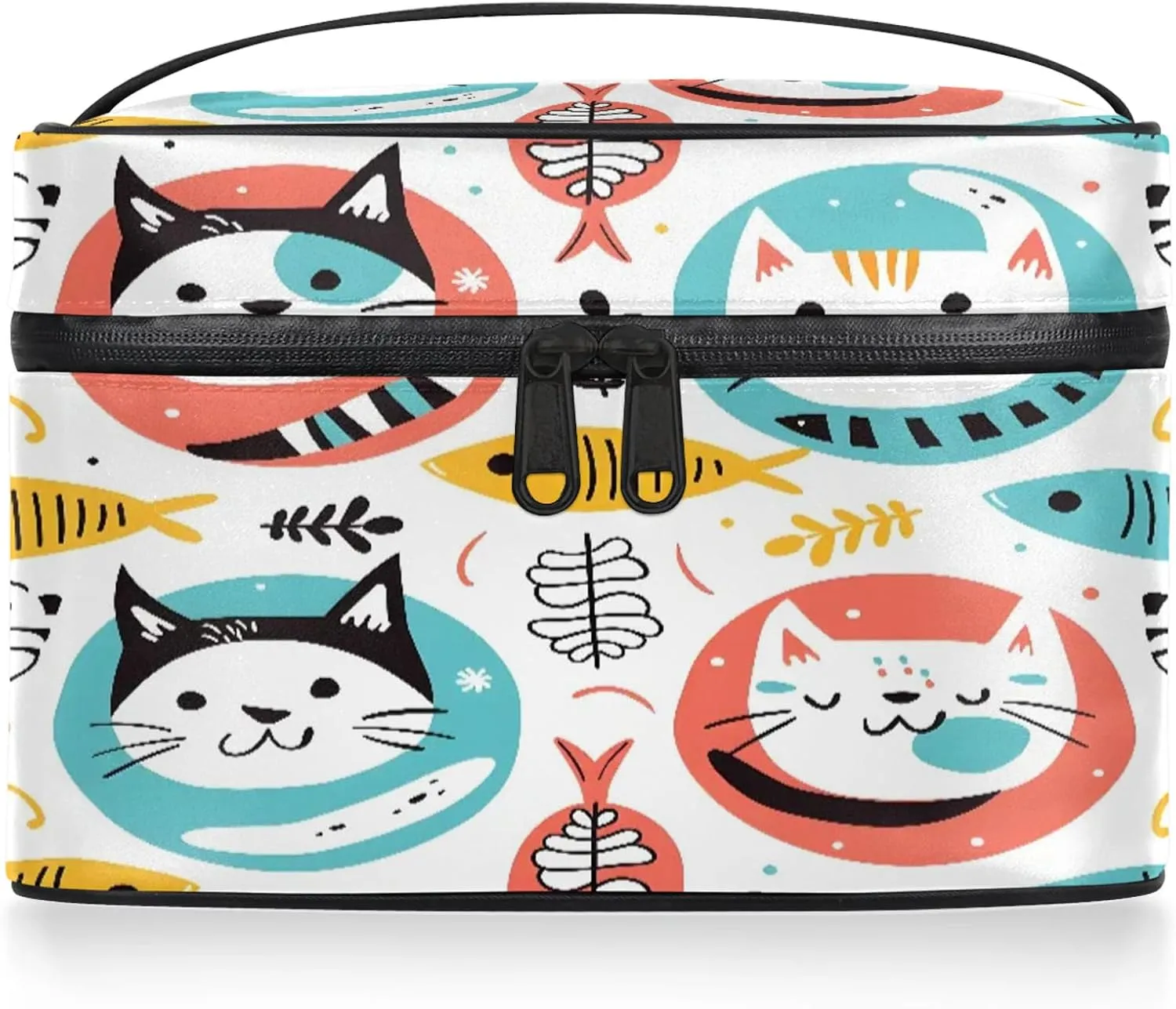Cute Cartoon Cat Travel Toiletry Bag Large Capacity Makeup Case Organizer with Handle Cosmetic Case for Women Girls
