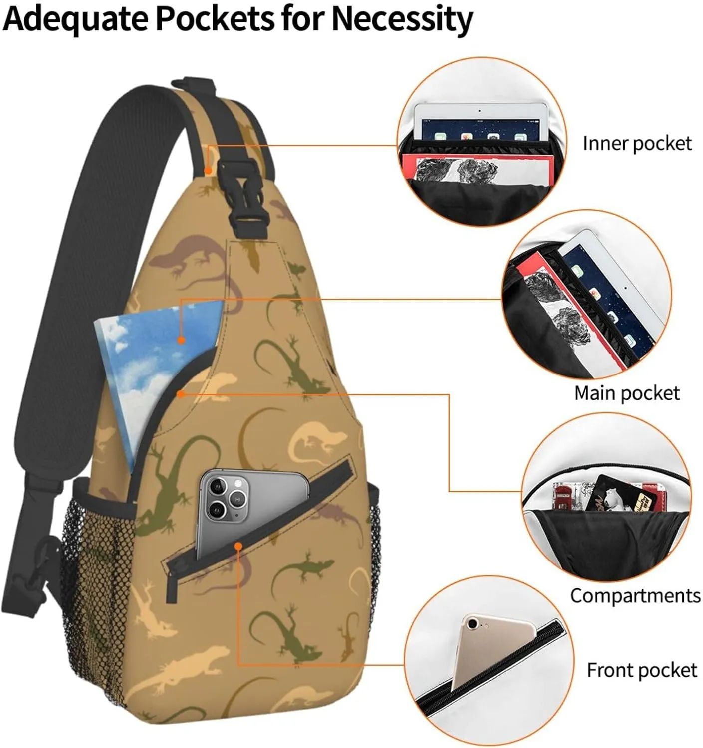Cute Chameleon Crossbody Bag Lizard Shoulder Bag Backpack Cute Sling Bag Chest Casual Daypack for Outdoor