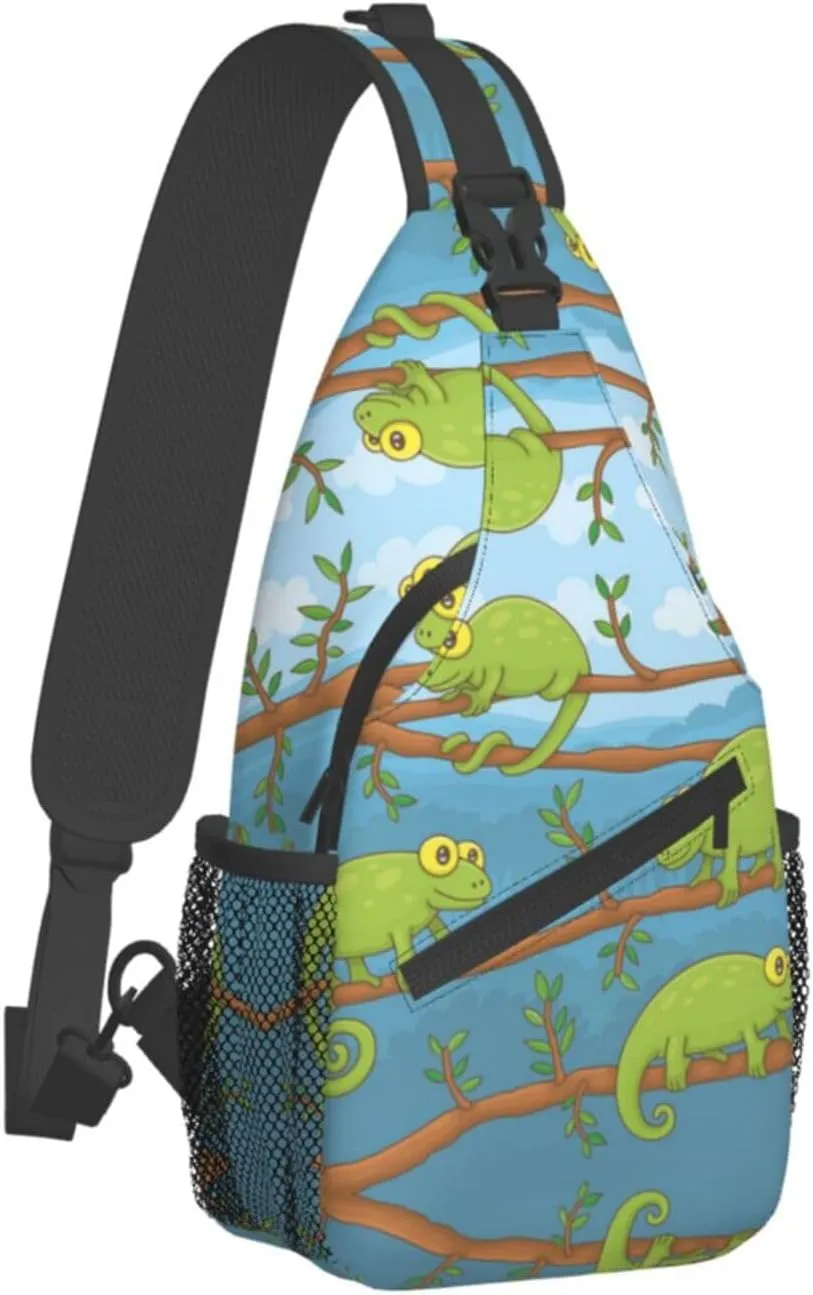 Cute Chameleon Crossbody Bag Lizard Shoulder Bag Backpack Cute Sling Bag Chest Casual Daypack for Outdoor
