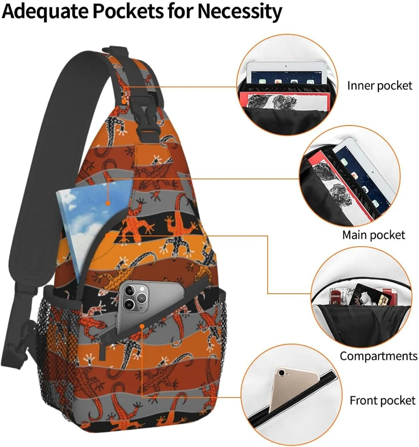 Cute Chameleon Crossbody Bag Lizard Shoulder Bag Backpack Cute Sling Bag Chest Casual Daypack for Outdoor