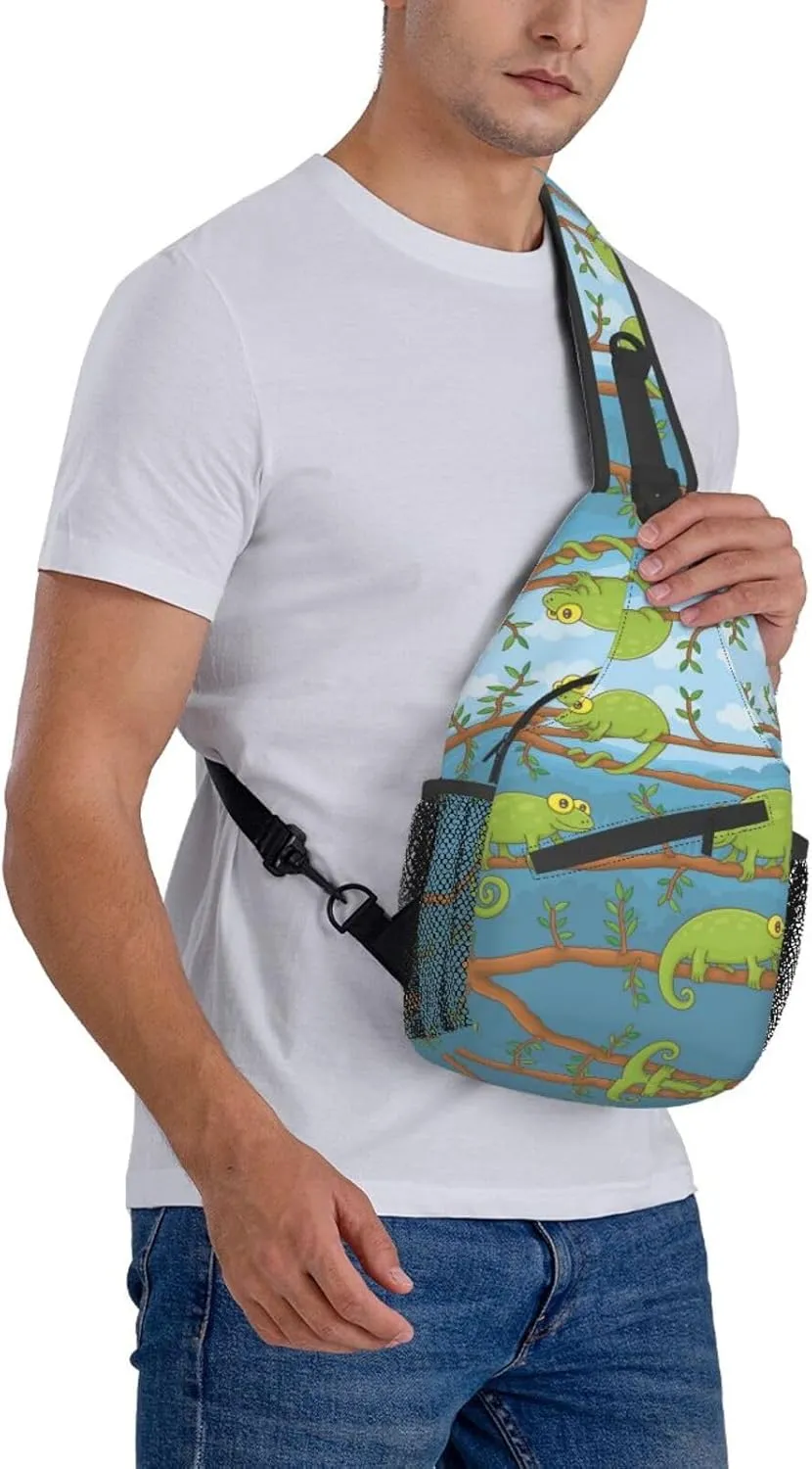 Cute Chameleon Crossbody Bag Lizard Shoulder Bag Backpack Cute Sling Bag Chest Casual Daypack for Outdoor