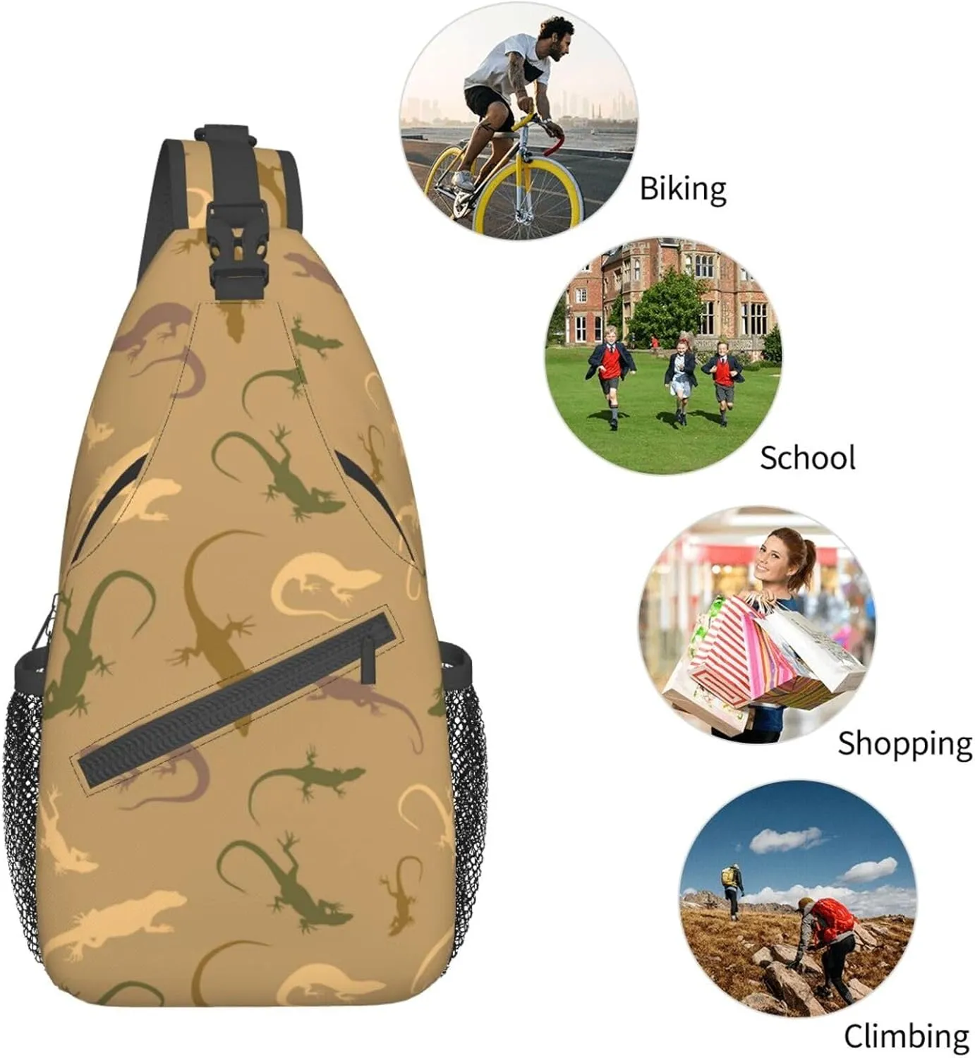 Cute Chameleon Crossbody Bag Lizard Shoulder Bag Backpack Cute Sling Bag Chest Casual Daypack for Outdoor