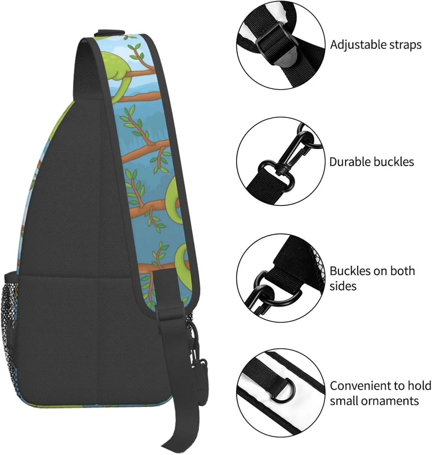 Cute Chameleon Crossbody Bag Lizard Shoulder Bag Backpack Cute Sling Bag Chest Casual Daypack for Outdoor