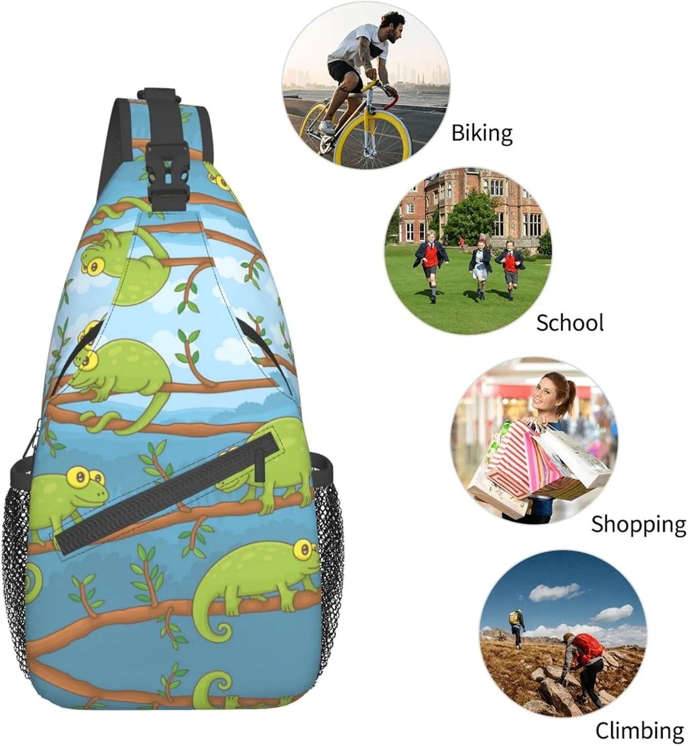 Cute Chameleon Crossbody Bag Lizard Shoulder Bag Backpack Cute Sling Bag Chest Casual Daypack for Outdoor