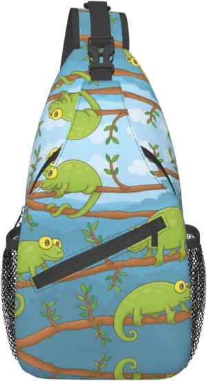 Cute Chameleon Crossbody Bag Lizard Shoulder Bag Backpack Cute Sling Bag Chest Casual Daypack for Outdoor