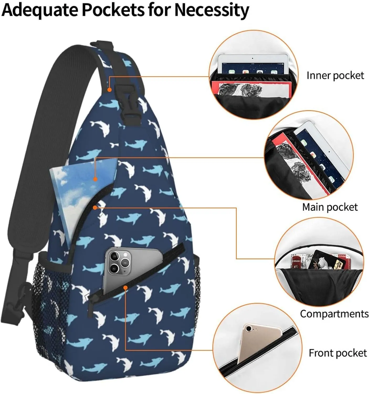 Cute Dolphin Crossbody Bag Cute Shoulder Bag Backpack Cute Dolphin Sling Bag Chest Casual Daypack Bag