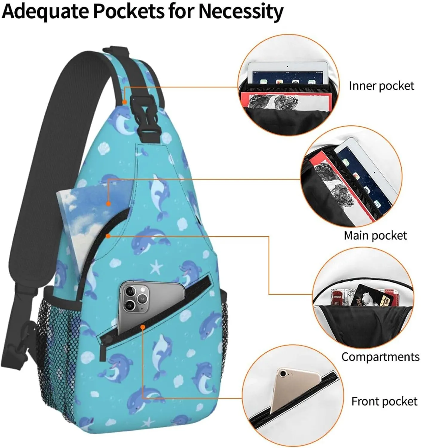 Cute Dolphin Crossbody Bag Cute Shoulder Bag Backpack Cute Dolphin Sling Bag Chest Casual Daypack Bag