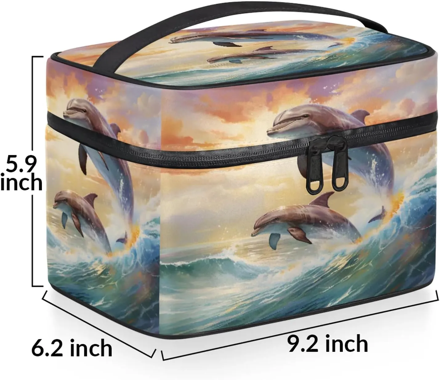 Cute Dolphin Travel Toiletry Bag Large Capacity Makeup Case Organizer with Handle Cosmetic Case for Women Girls