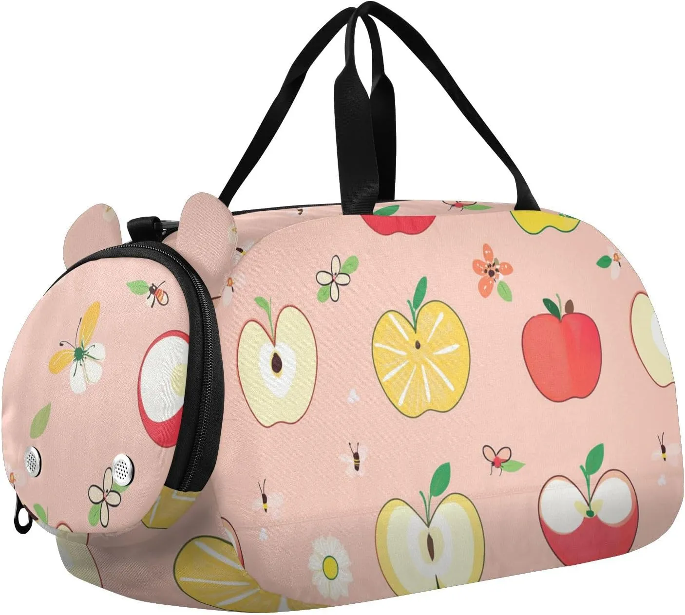 Cute Fruit Peach Girl's Gym Duffel Bag with Shoes Compartment Large Capacity Sports Bag Travel Tote for Boys and Girls