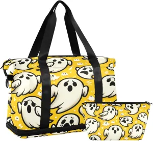 Cute Ghost Travel Duffel Bag Gym Tote Bag for Sports Waterproof Carry On Weekender Bag with Compartment