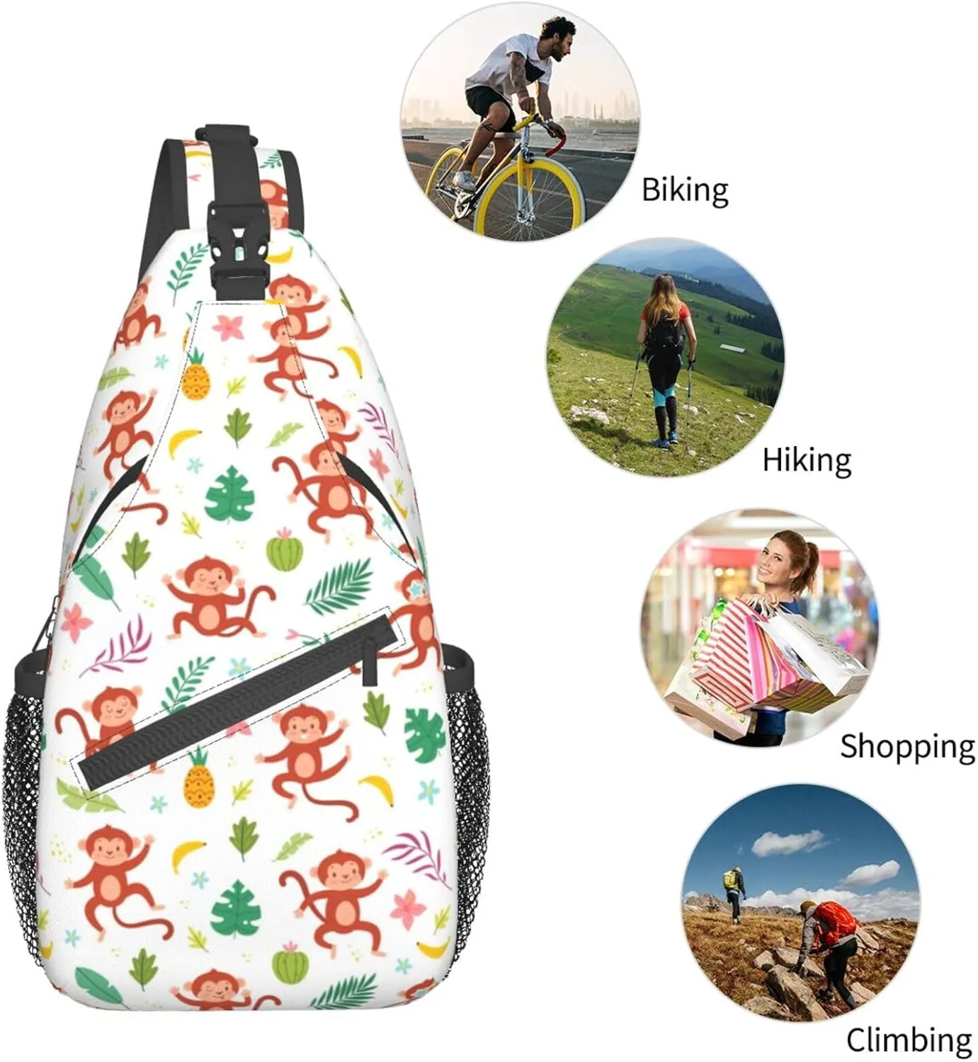 Cute Monkey Crossbody Bag Monkey Shoulder Bag Backpack Cute Sling Bag Chest Casual Daypack Animal Bag Outdoor
