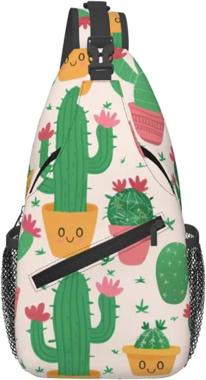 Cute Plant Illustration Printed Sling Chest Bag for Men Women, Casual Crossbody Sling Backpack Shoulder Bag for School, Hiking, Camping, Travel, Black, One Size, Hiking Backpack