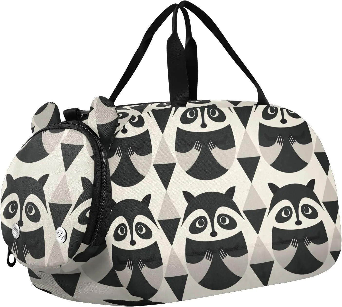 Cute Raccoon Duffel Bag with Shoes Compartment Lightweight Weekender Overnight Bags for Travel, Swimming, Dance, Ballet