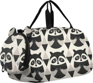 Cute Raccoon Duffel Bag with Shoes Compartment Lightweight Weekender Overnight Bags for Travel, Swimming, Dance, Ballet
