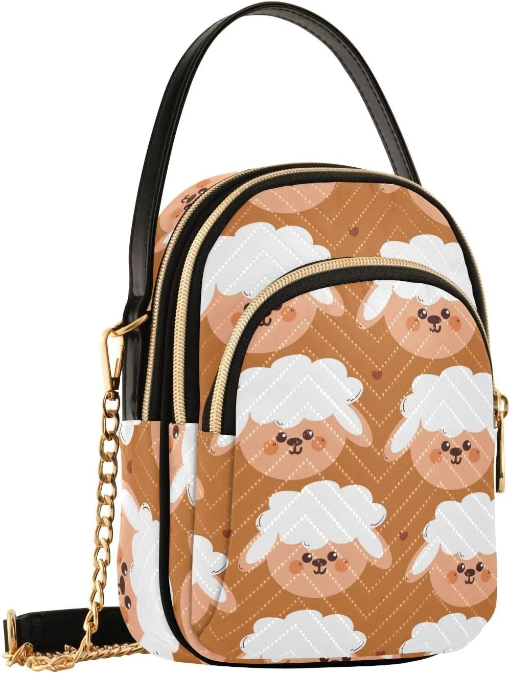 Cute Sheep Head Brown Crossbody Bags for Women Hand Bag Small Sling Shoulder Travel Bags Mini Wallet Phone Purse